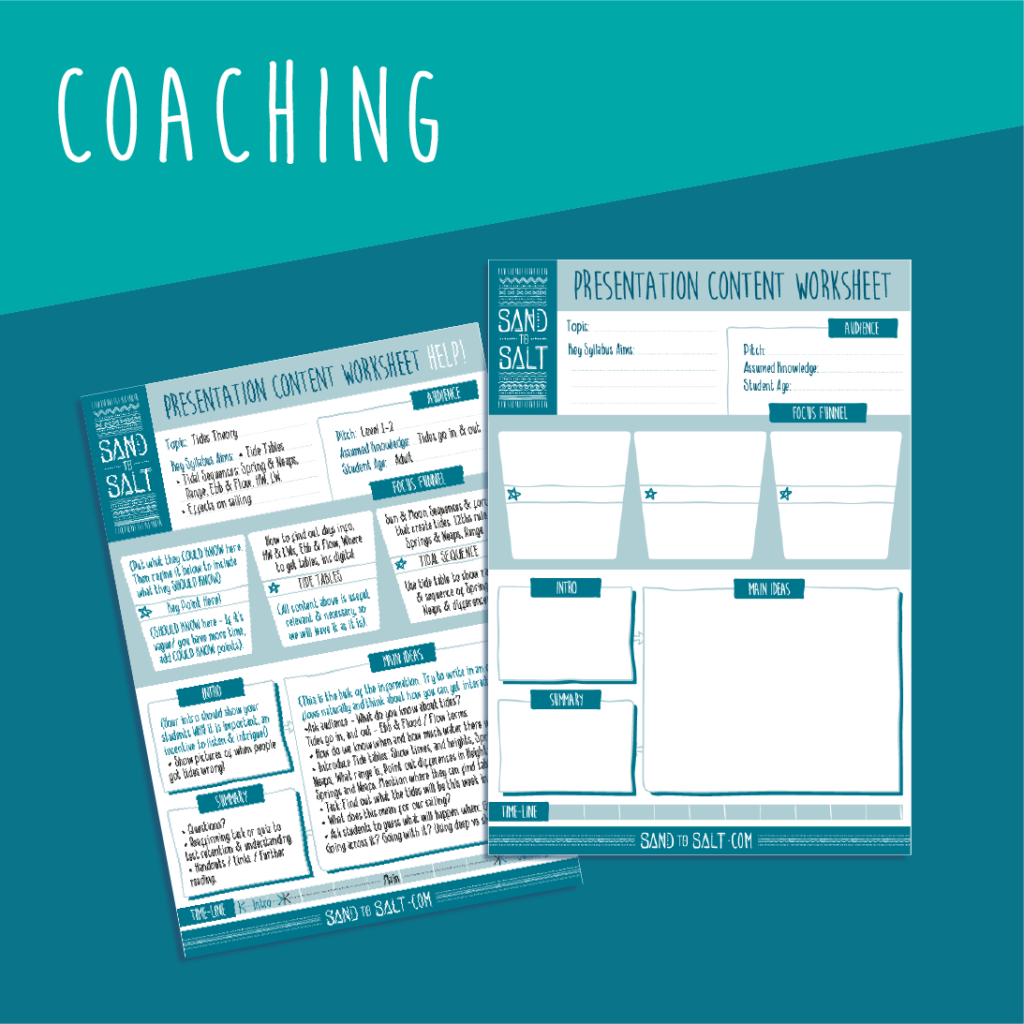 Presentation content worksheet for watersports coaches