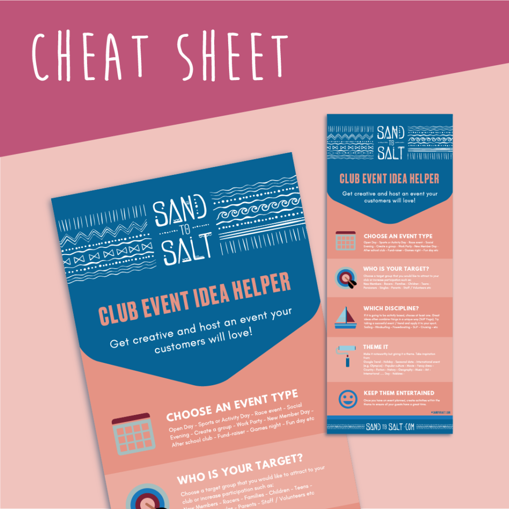 Club event idea helper cheat sheet resource for clubs