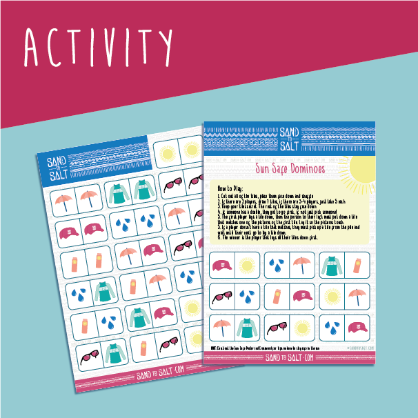 "Sun Safe" Dominoes activity for children, available to premium members.