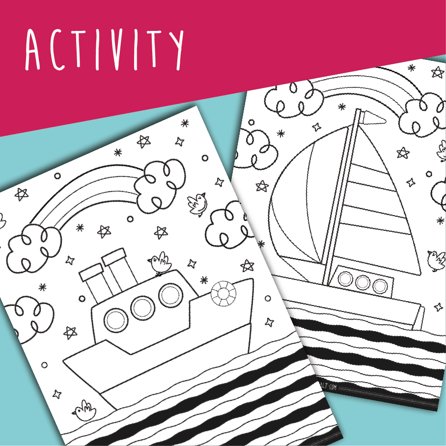 Sailing, Powerboating, Boat Children's Colouring pages. Get pirate colouring and seaside colouring pages from sandtosalt.com
