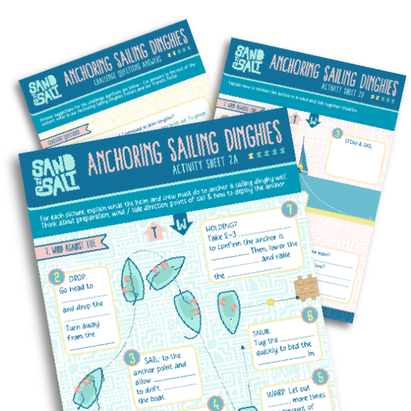Anchoring activity sheets - learn how to anchor a sailing dinghy with our SandToSalt.com activity sheets.